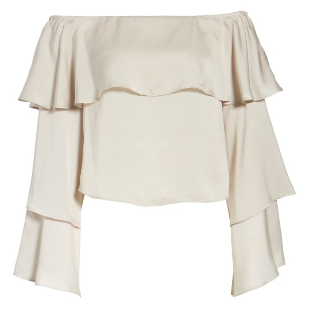 Leith Off the Shoulder Silky Ruffle Top M - Picture 4 of 7